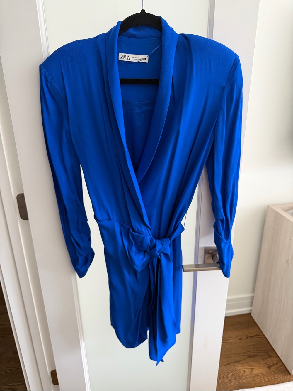 Zara Cobalt Blue Long Sleeve Wrap Dress with Tie Waist